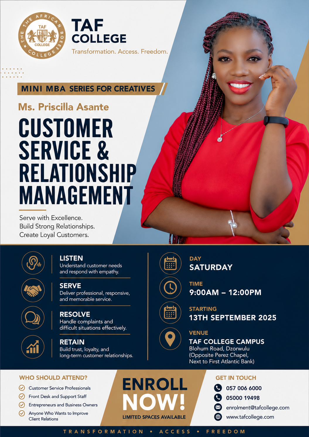 Ms. Priscilla Asante — Customer Service and Relationship Management